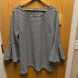 Alfani Bell Sleeve Black and White Striped Women's Top